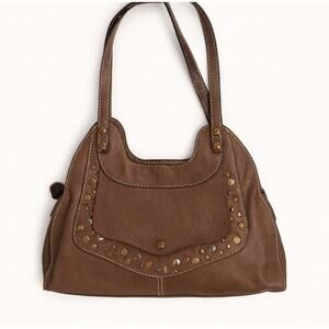 Patricia Nash Brown Leather Shoulder Bag Tote Studded Boho Satchel Purse